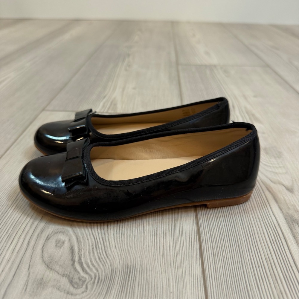 Elephantito Girls Black Patent Leather Bow Ballet Flats Dress Shoes 12 US 29 EU